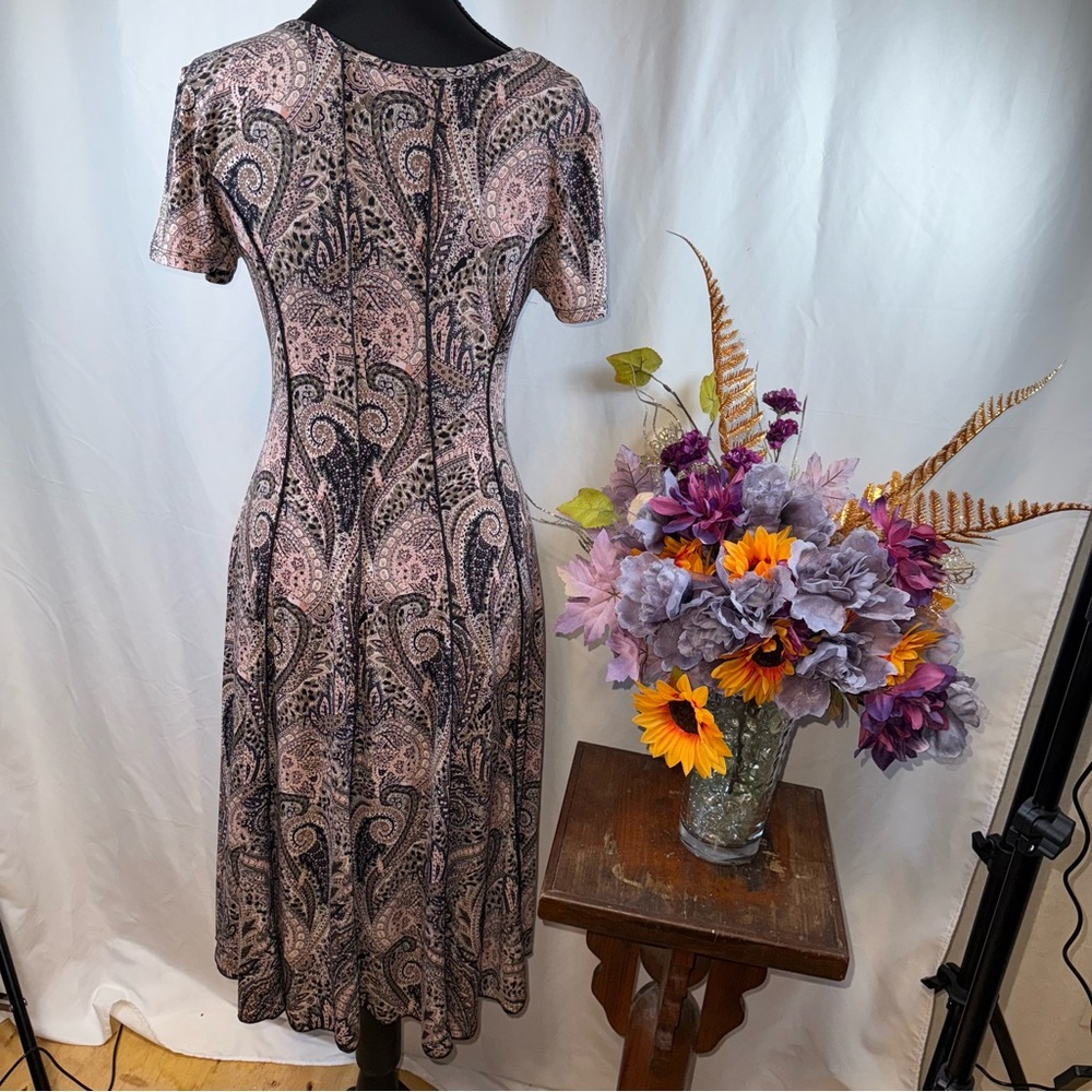 Sami & Jo Paisley Fit Flare Midi Dress Small Short Sleeve Boho Chic - Picture 3 of 7